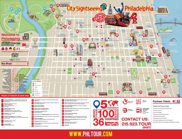 Plan du Hop On Hop Off bus tours de Philadelphia