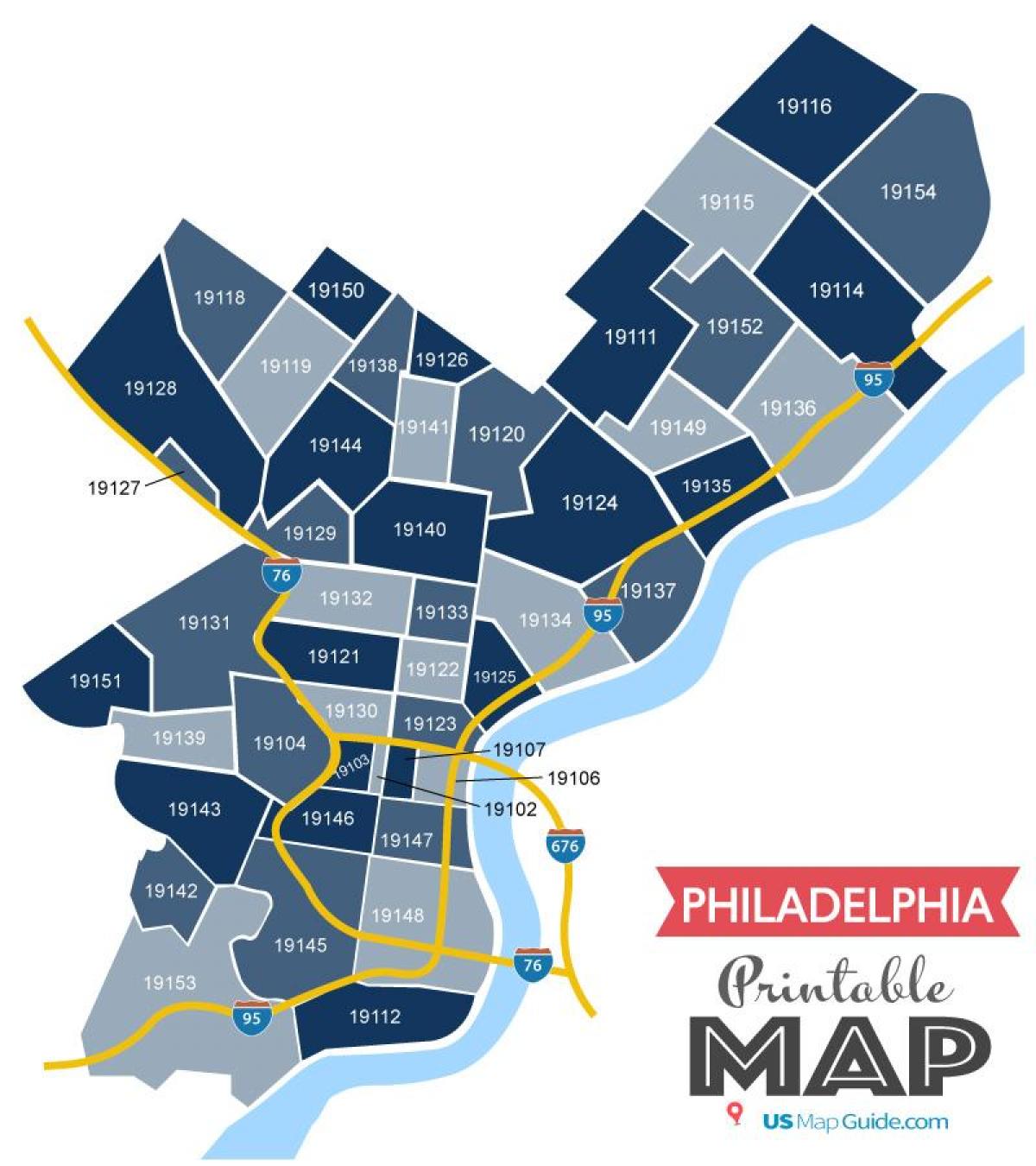 Plan des codes postaux de Philadelphia